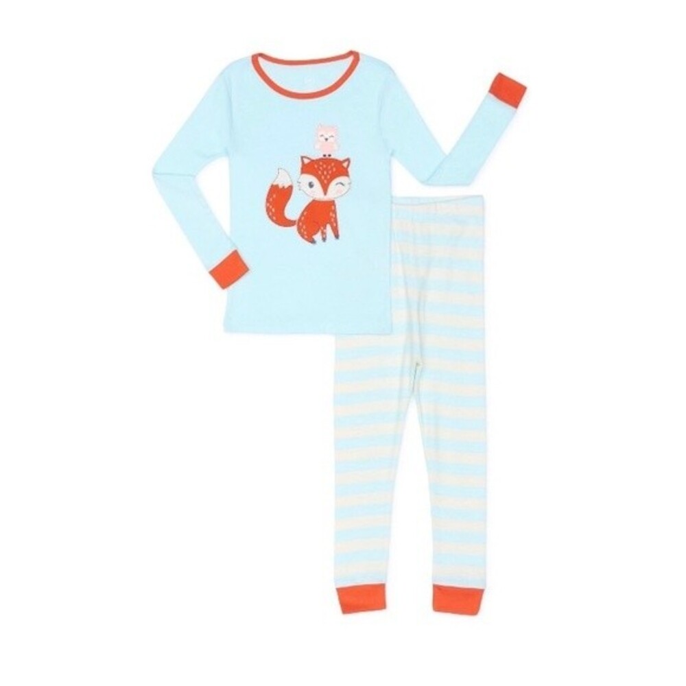 Wonder Nation Girls' Fox Owl Cotton Sleep Pajama Set, 2 Piece 2T